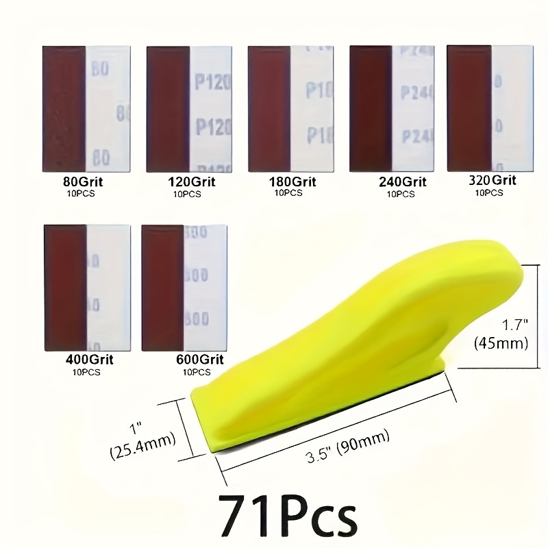 TEMU Ensemble d'outils de ponçage manuels 36/71 pièces, mini de ponçage de doigt de détail de 3,46 pouces x 1 pouce, adaptés aux , mini outils de