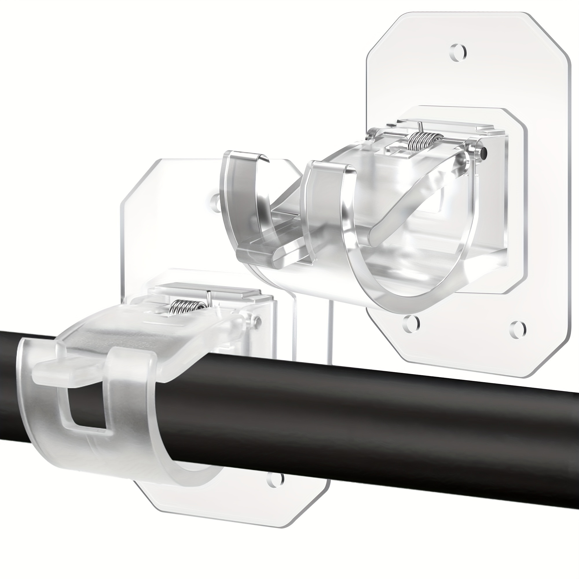 Set Of 2 Adhesive Curtain Rod Brackets That No Drilling, Featuring Adjustable Hooks For Hanging Curtains Without Nails
