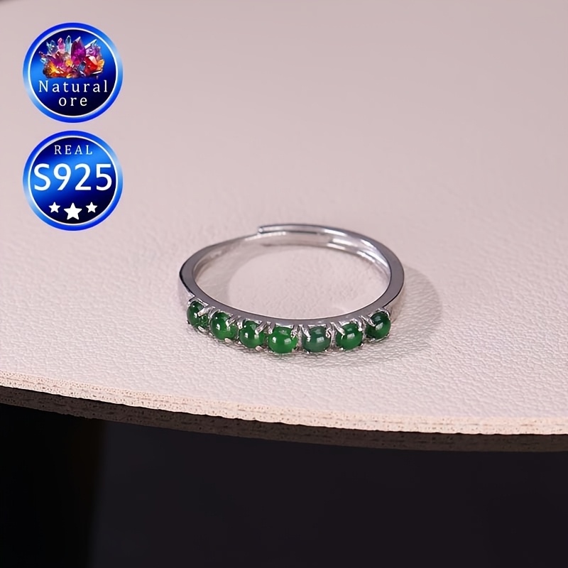Vintage S925 Sterling Silver Ring with Adjustable Green Stone Stackable Band