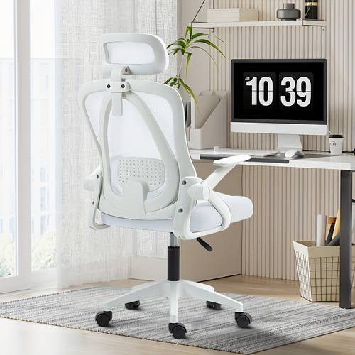 item picture ergonomic height adjustable office desk chair with lumbar support flip armrests white black durable plastic frame padded for long sitting ergonomic office chair desk chair sturdy construction