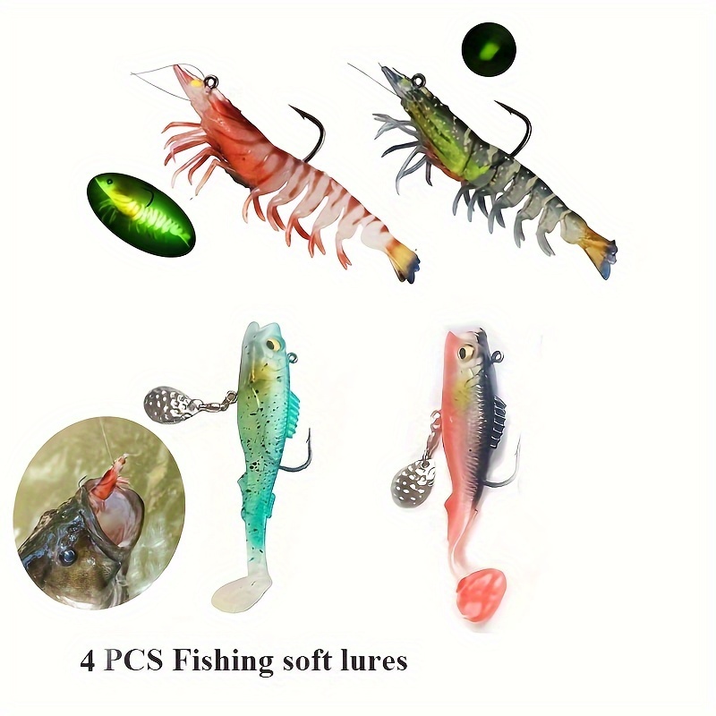 Fishing Lures for Bass, 3 PCS Pre-Rigged Soft Shrimp Lures for