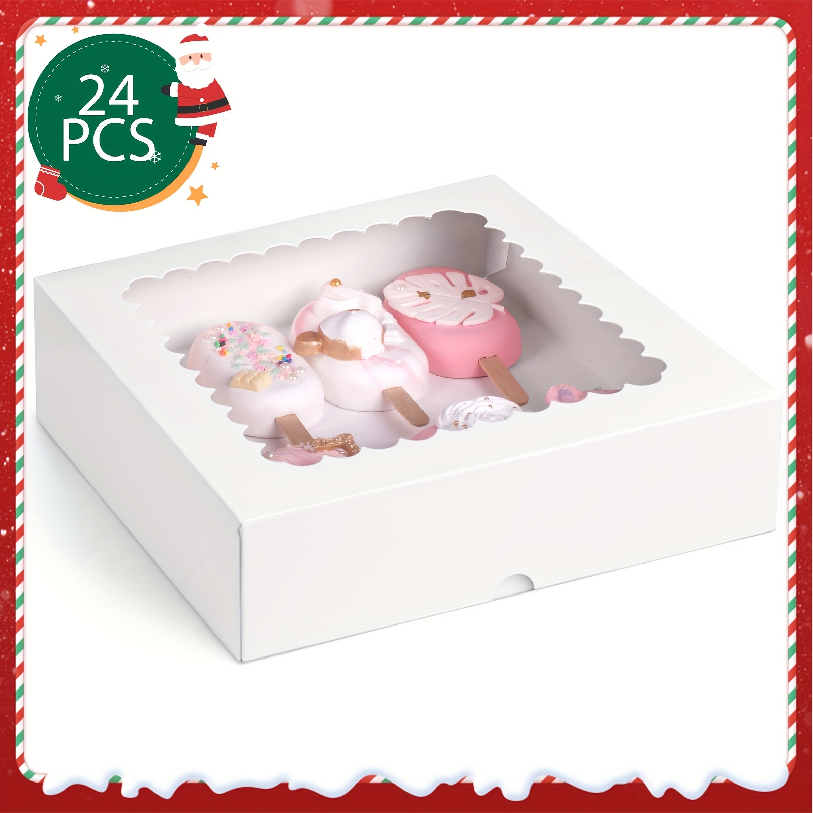 

24 White Baking Boxes, Size 10x10x2.5 Inches With Windows, Used For Weddings, Birthday Parties, Holiday Parties, Gift Events, Themed Events, Bakeries, Christmas Gift Boxes