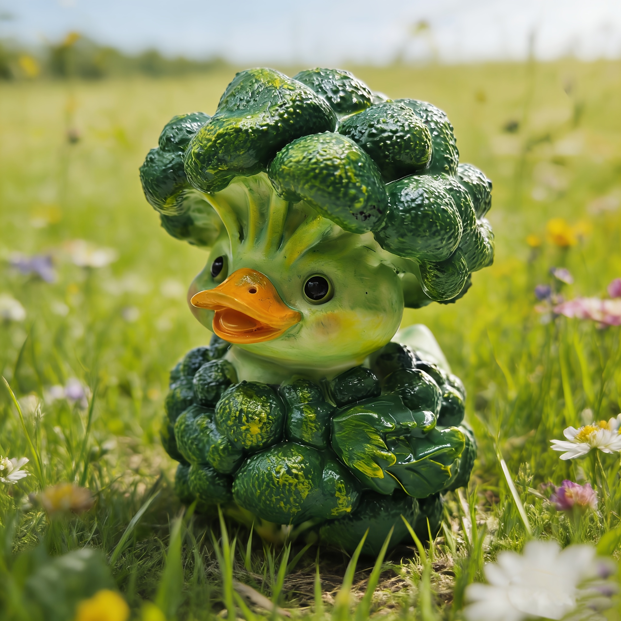 E-shop 1 Stück niedliche Brokkoli-Ente Harzstatue – Anime-Gemüsefigur, entchenförmiges Broccoface geeignet für Heim-Schreibtisch-Regal-Dekor, Kawaii &