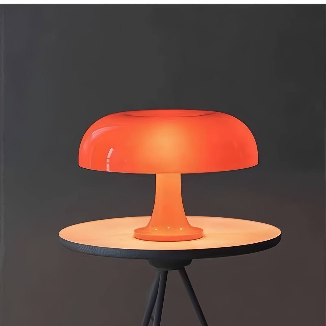 

1pc Modern Led Mushroom Table Lamp, Usb Powered, 3-color Adjustable Brightness, Polished Plastic Drum Shade, Push Button Control, Landscape Theme, For Living Room Bedroom Decor Lighting