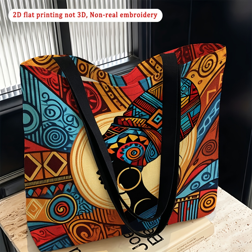 TEMU 1pc, 2d Flat, Women's Shoulder Bag, African Style Art Painting Pattern Women's Shoulder Bag, Multifunctional Tote Bag, Suitable For Outdoor