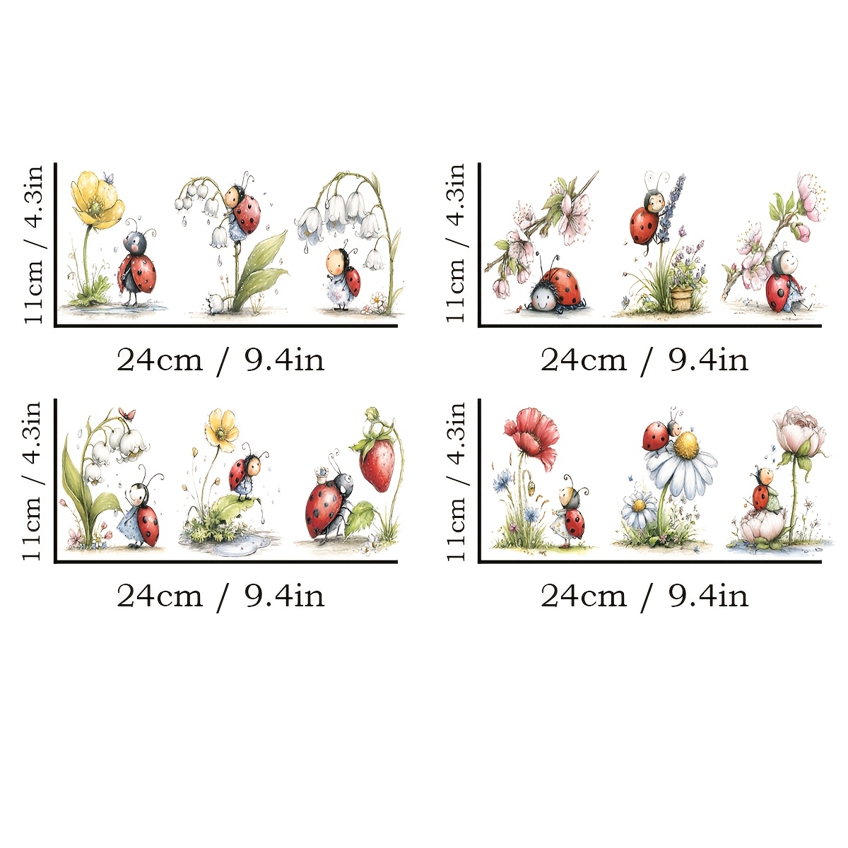 E-shop 4er-Set Aquarell-Marienkäfer & Insekten, geeignet für DIY-Bastelarbeiten, selbstklebender UV-Transfer mit Marienkäfern, Käfern, Libellen, für