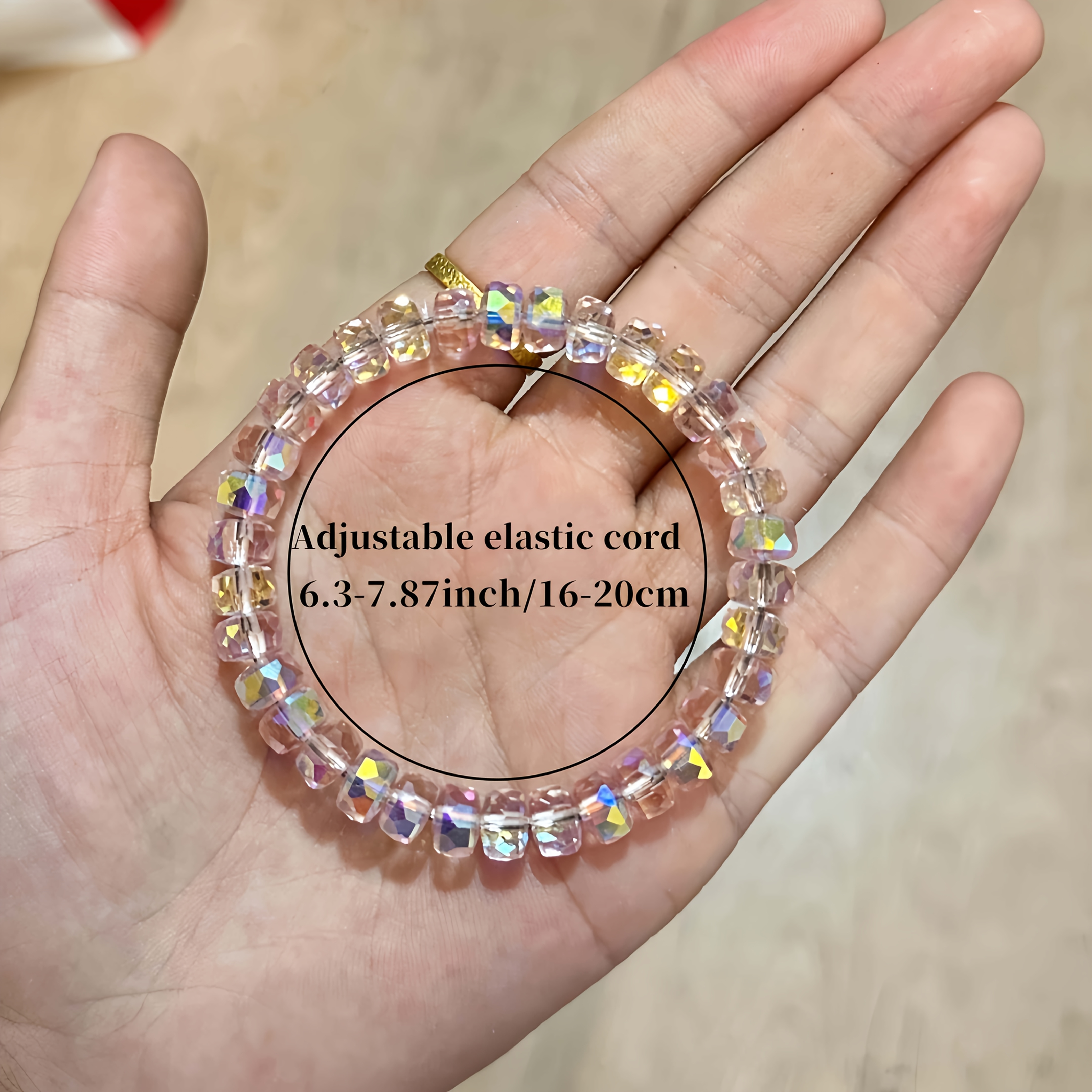 1pc Pink Glitter Carved Bead Bracelet, Attracting Love & Luck