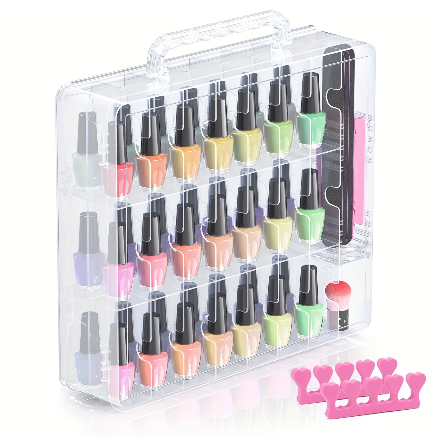 

48-grid Nail Polish Organizer Case - With Adjustable Dividers, Portable Clear Plastic Nail , Formaldehyde-free, No Power Or Battery Needed