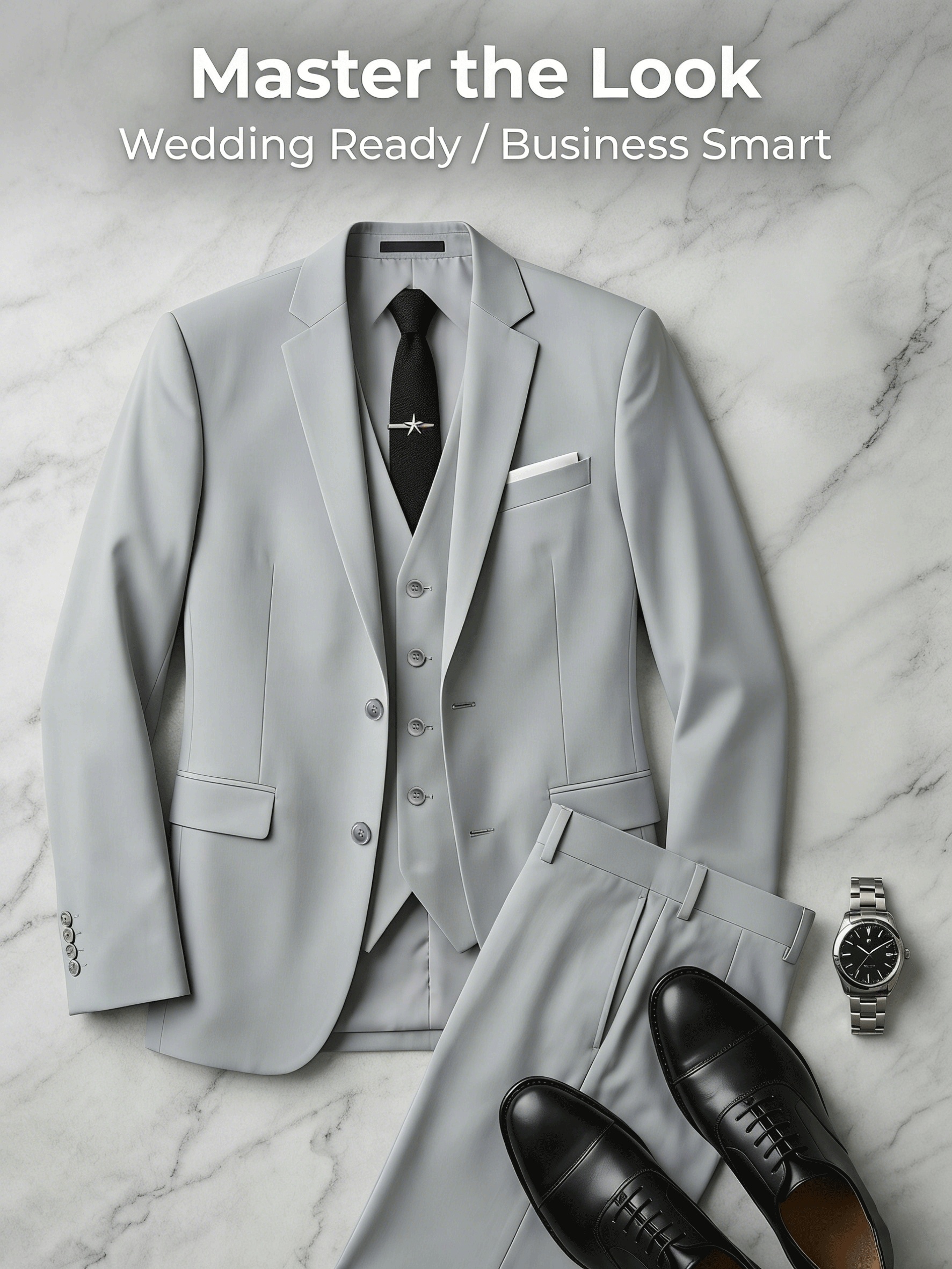 Ensemble 3 pièces pour homme, Veste de costume + Gilet + Pantalon de costume, Élégant et de haute qualité, Idéal pour mariages, fêtes ou événements formels (Pochoir gratuit avec motif aléatoire)