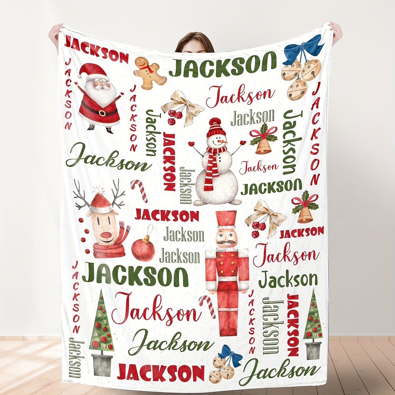 

1pc Christmas Santa Claus Pattern Customized Name Blanket, Give To Your , Lightweight Fleece Sofa, Bed, Travel, Camping, Living Room, Office, Sofa, Chair - Blanket With Soft And Warm Fleece