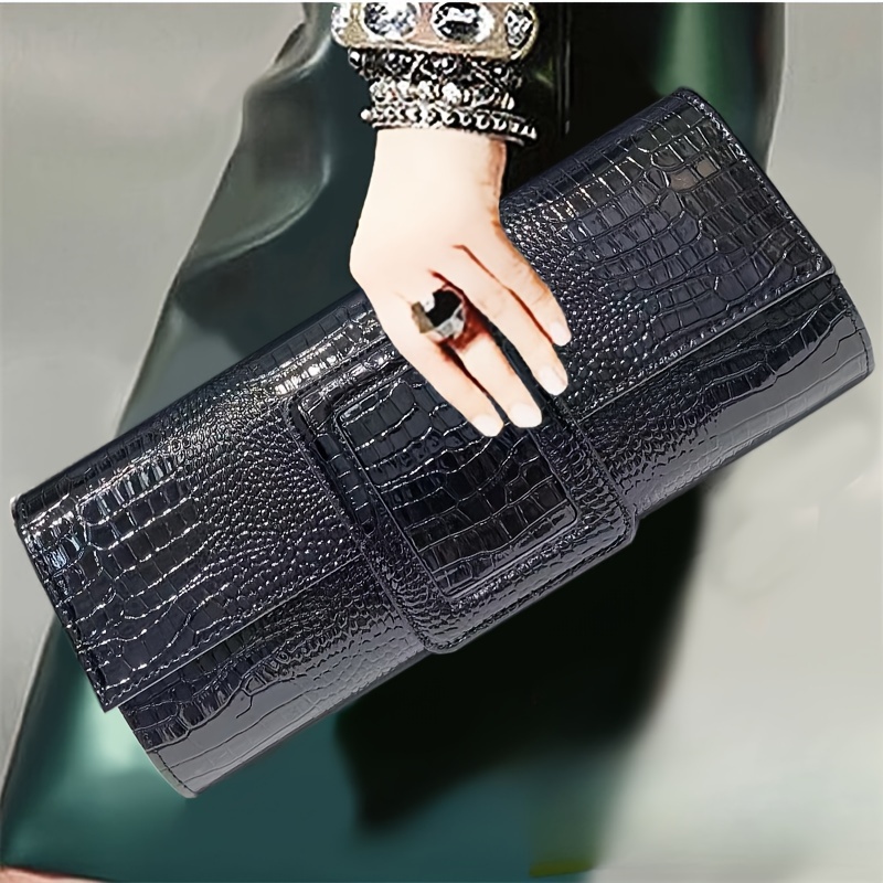 

Elegant Large Capacity Women's Clutch Bag, Vintage Style Faux Leather, Crocodile Pattern Shoulder & Crossbody Purse