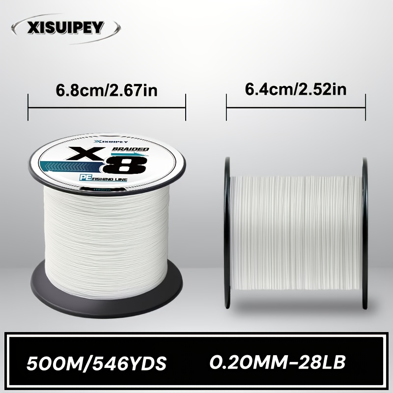 E-shop Ultra-starke 8-strängige Multifilament-Polyethylen-Geflechtschnur, 300m/500m Weiße PE-Angelschnur mit 8-strängigem Geflecht, Verschleißfest,