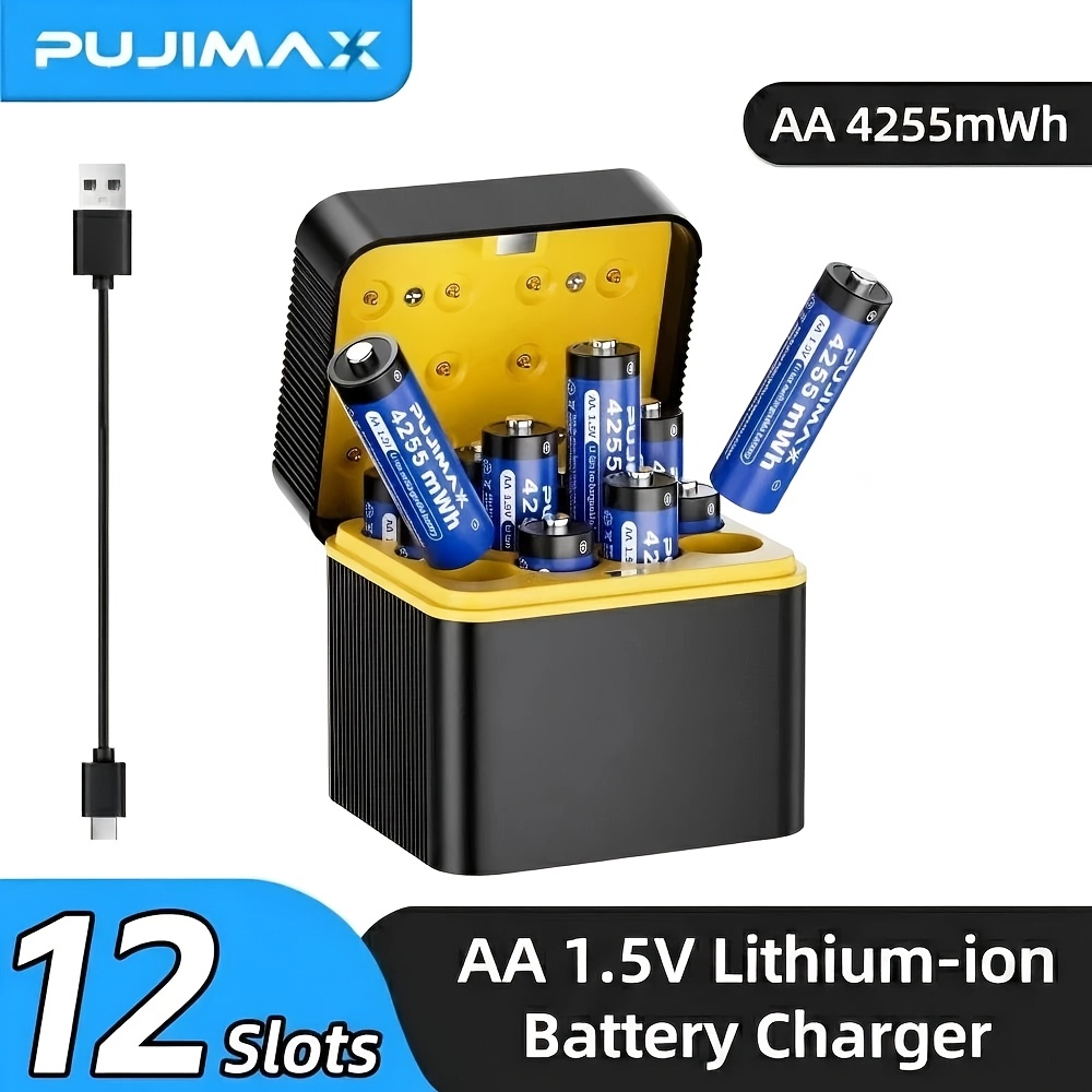 TEMU 12pcs Aa Rechargeable Lithium & Charging Box - High-capacity 4255mwh, Long-lasting 1.5v Lithium-ion Suitable For Flashlights, Radios,,,