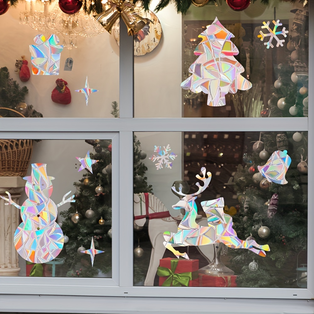 1 set   rainbow prism suncatcher window clings reusable static   pvc glass stickers 5mil thick glossy finish christmas festive bird snowflake decals for holiday decor details 15