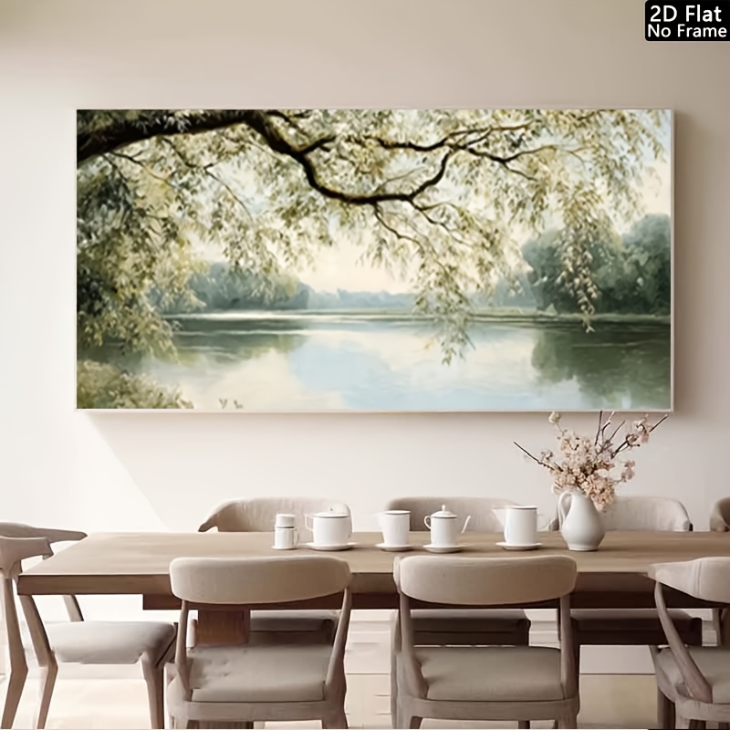 TEMU 2d Flat, 1pc Modern Minimalist Abstract Over Lake Frameless Canvas Poster - Horizontal Suitable For Living Room, Bedroom, Office Wall Decor -