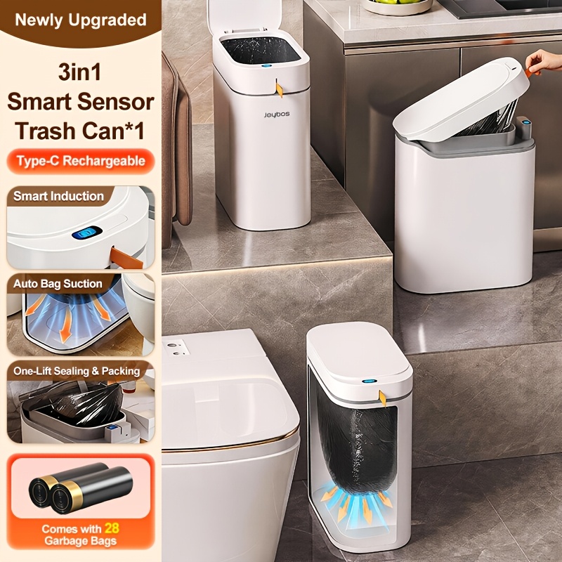 TEMU 2 Gallon Automatic Sensor Trash Can With Motion Sensor Lid & Auto-packing Bags - Usb Rechargeable Suitable For Kitchen, Bathroom, Rv, Pet-proof