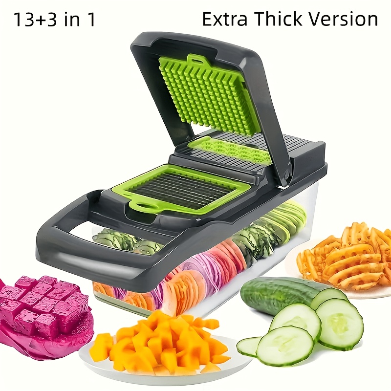16 in 1   vegetable chopper multi functional vegetable cutter versatile fruit slicer manual food grater with container interchangeable   onion chopper home potato slicing tool