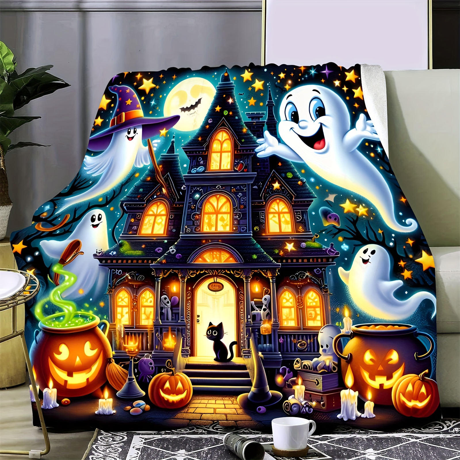 

- Halloween- Flannel Blanket - & , , For , Bed, , And - , 250-300gsm,