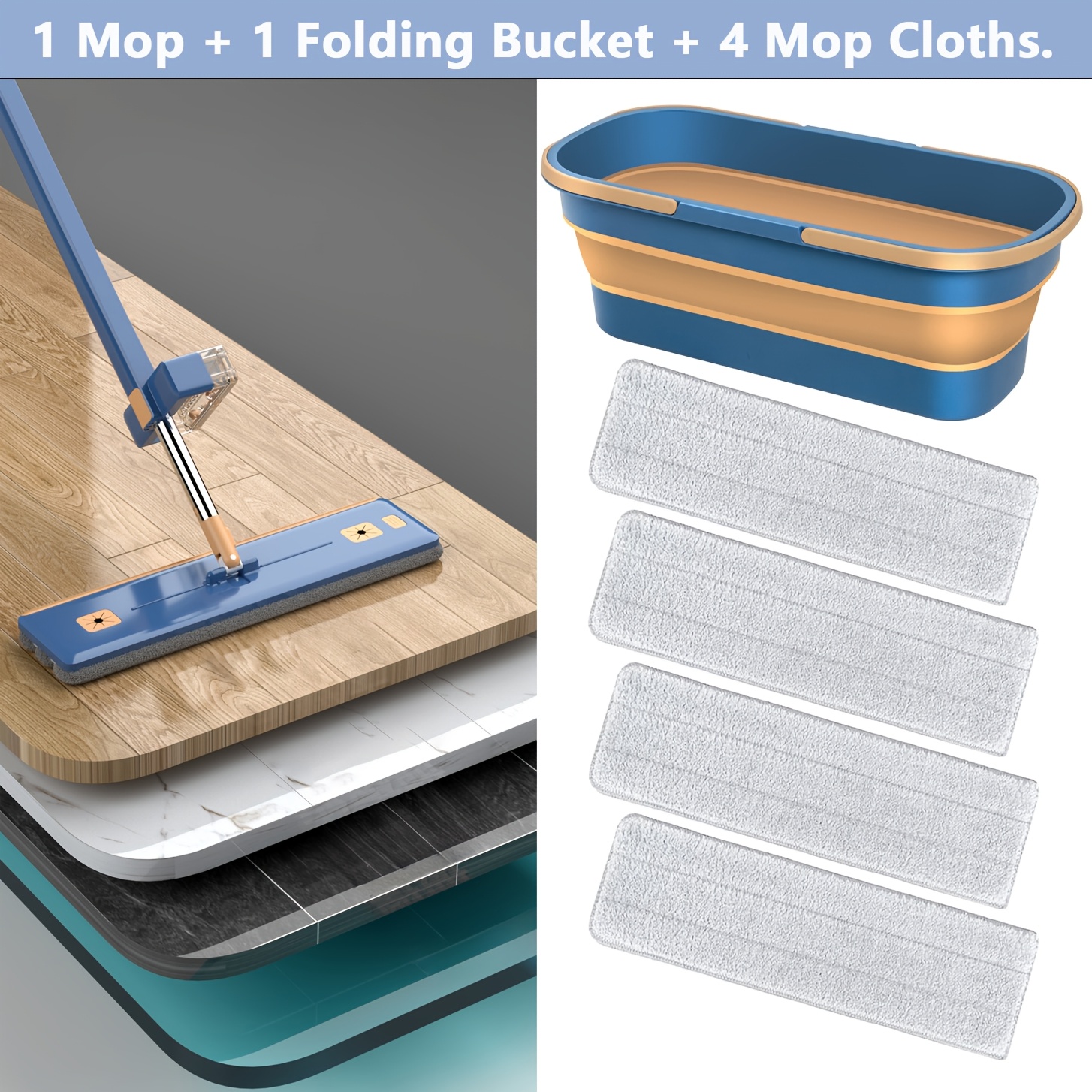Image of 360° Rotating Microfiber Mop And Bucket Set With Drainage Scraper - , Wet Or Dry Use, Effortlessly Removes Pet Hair, Perfect For Homes, Hotels, Schools, Pet Hair Remover Tool