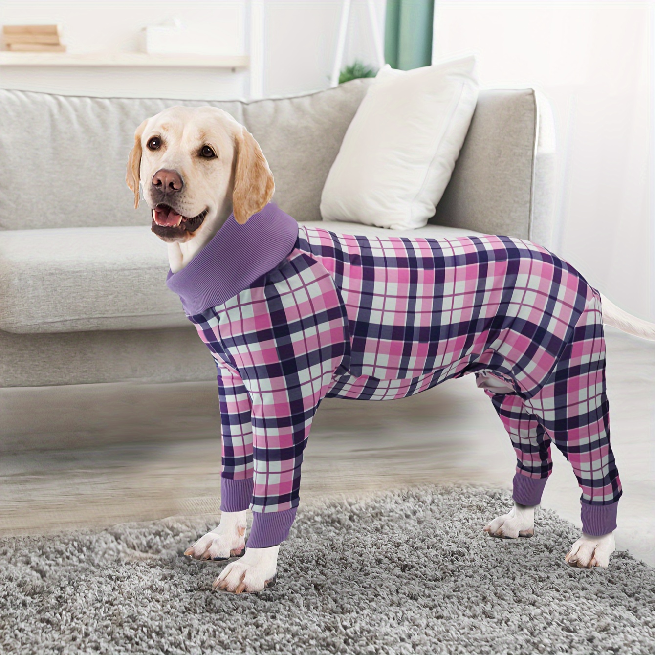 

Cozy Fleece Dog Sweater For Large Breeds - Warm, High- Pet Pajamas Jumpsuit With Purple Accents For Golden Retrievers, Labradors & More - Machine Washable,