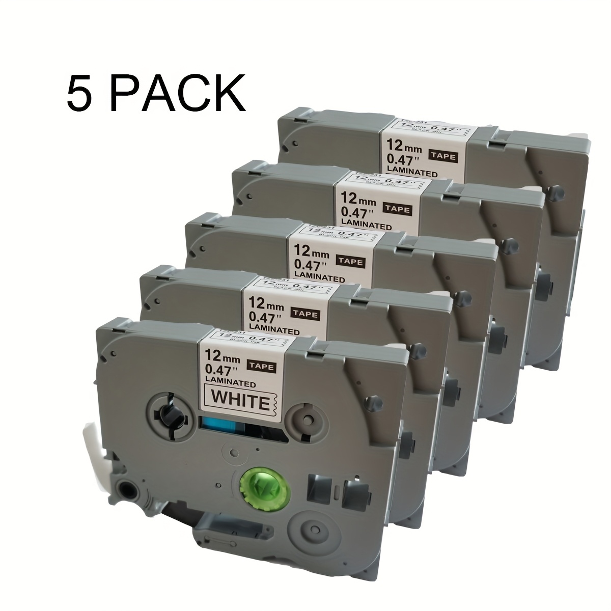 TEMU Set Of 5 Rolls Of 12mm White Tape Designed To Replace For Brother Tze-231 Tz-231, Measuring 0.47 Inches Or 1/2 Inch, Featuring Black Text On A