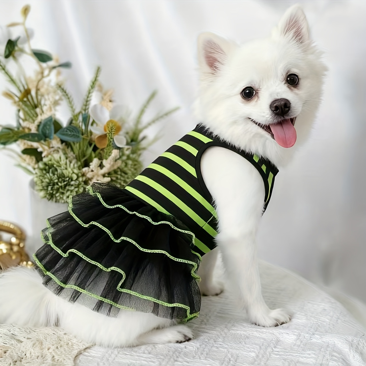 a fluorescent green pink striped tutu dress pets suitable - Temu United  Arab Emirates