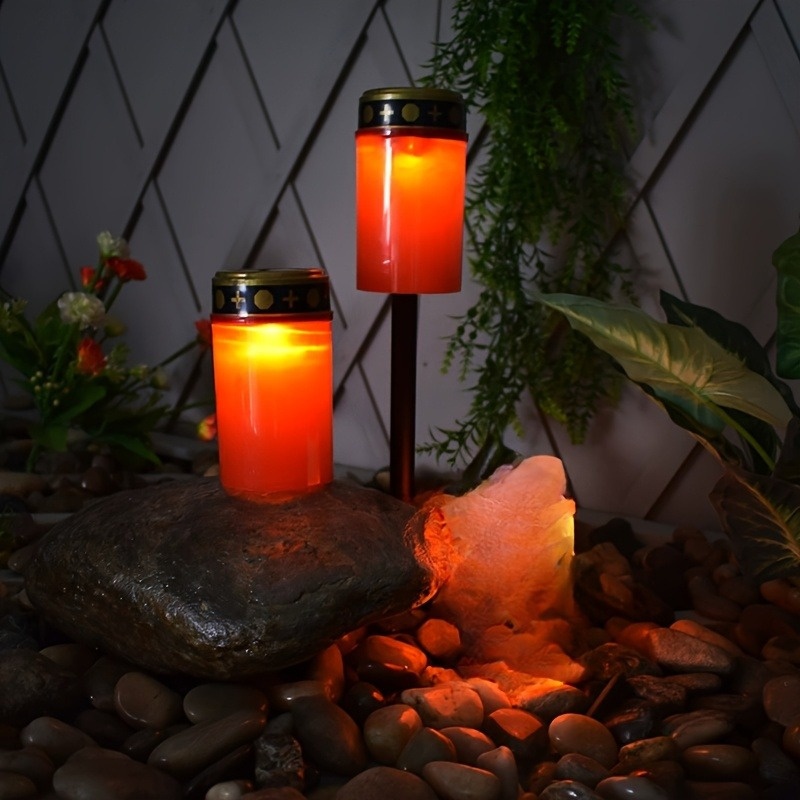 YANGUN LED Grablicht Set - 2 Stück Batteriebetriebene Grabkerzen Mit Flackereffekt