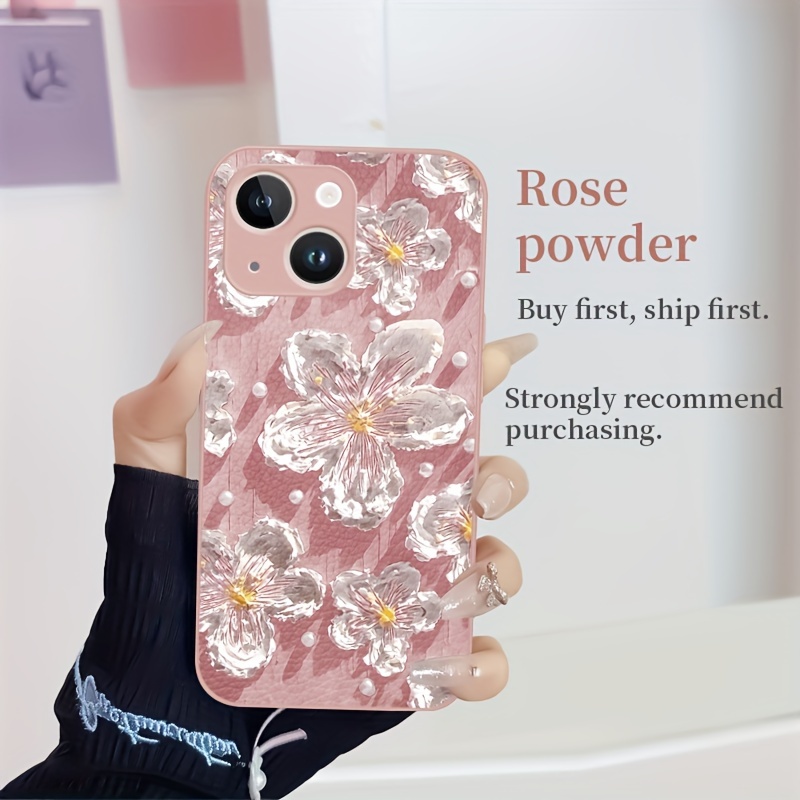 

Pearl Flower Oil Painting Style Pattern Metallic Paint Faux Leather Phone Case Compatible With 15/14/13/12/11/x/xs/xr/xs Pro/max/plus