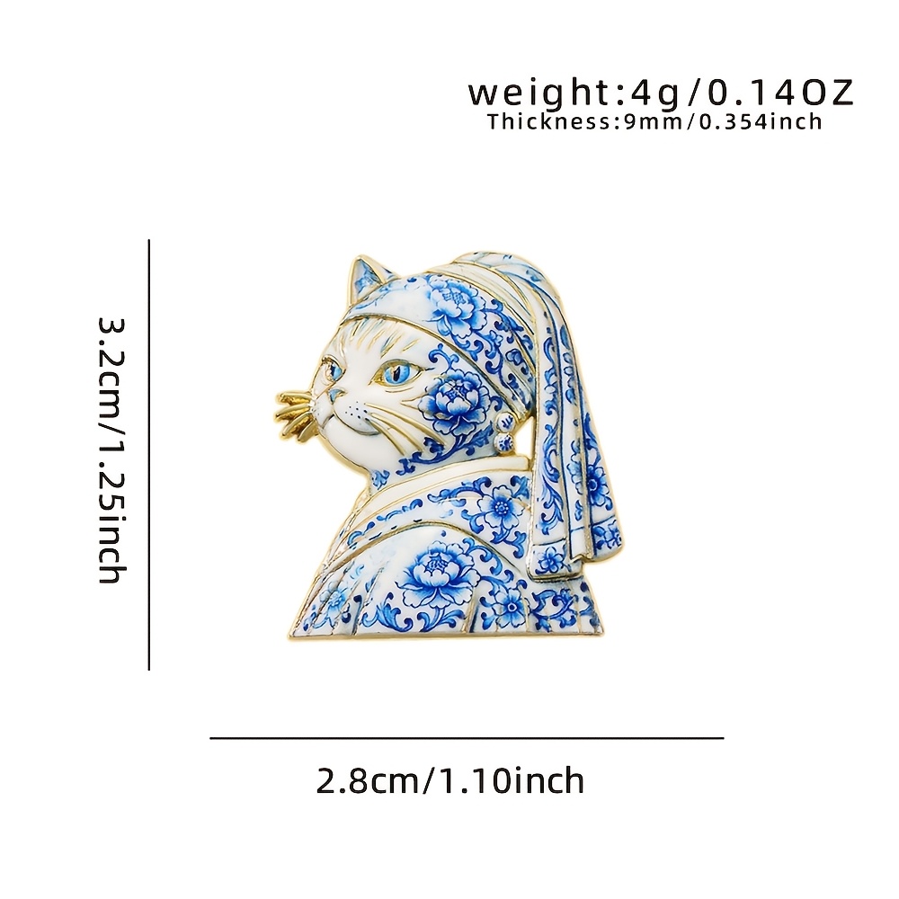 TEMU 1 pièce Broche Chat Oriental Chinois SOLEVDO - Insigne de Revers en Porcelaine Bleue et Blanche Adapté aux Vestes, Sacs à Dos, Cols de Revers |
