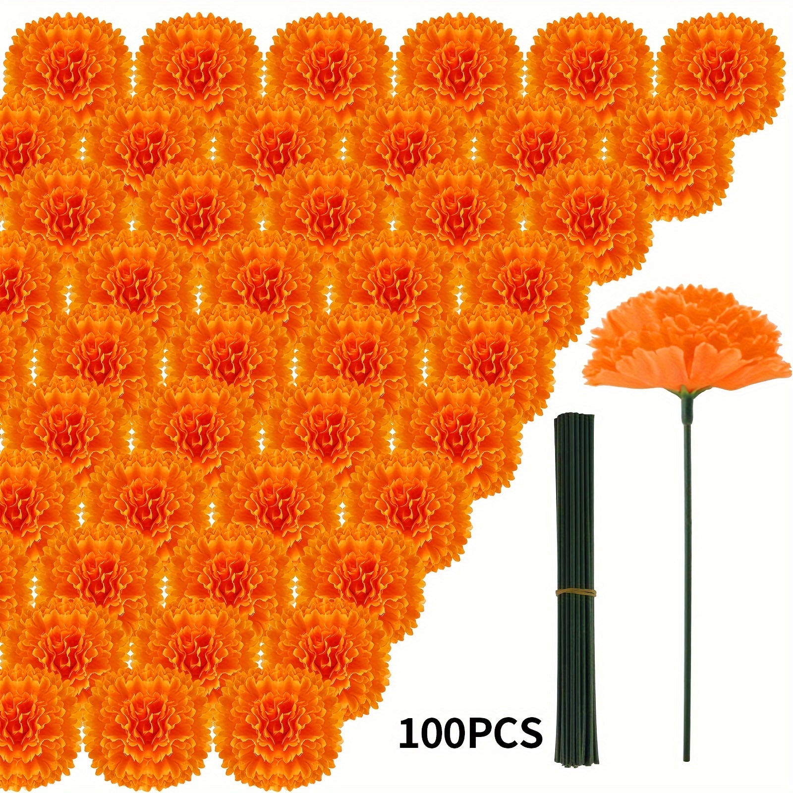 Image of 50/100pcs Artificial Marigolden Flower Heads, Marigolden Heads Bulk Fake Flowers For Dia De Los Muertos Decor Marigolden Garland Decorations