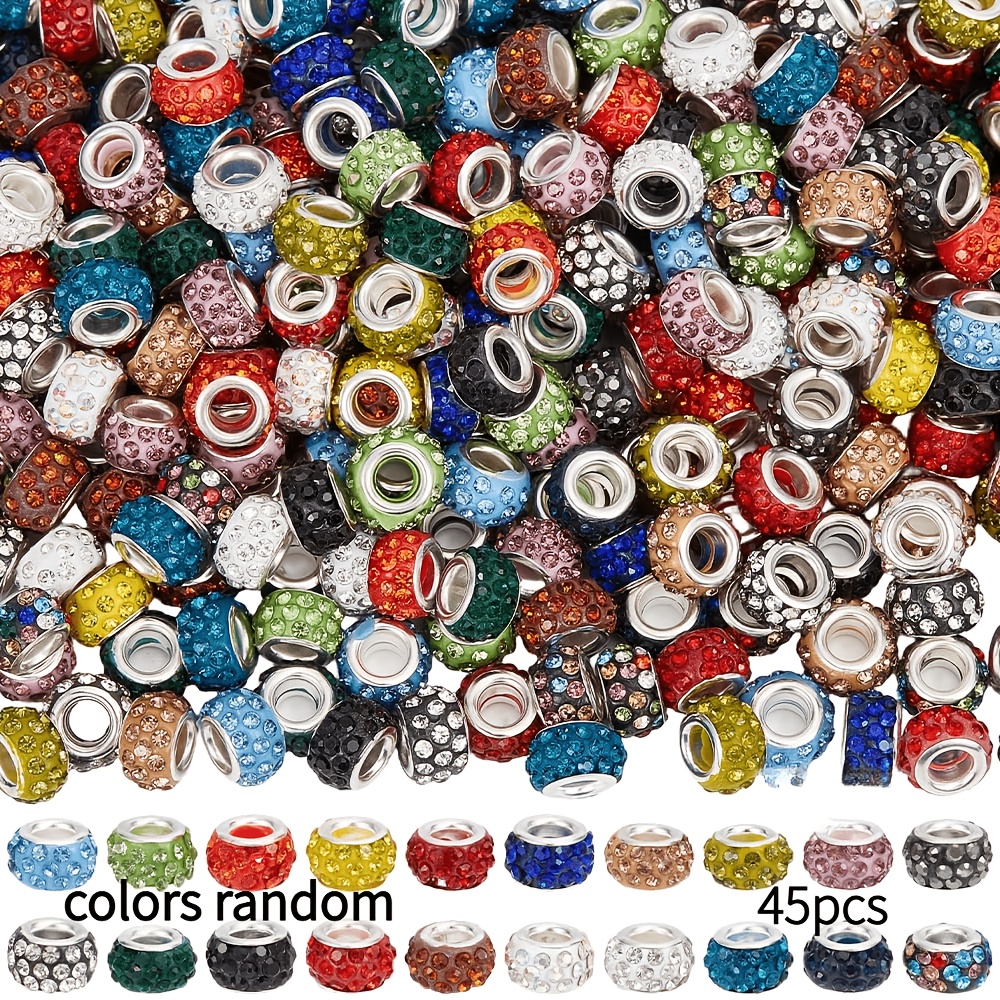 30/45/72pcs Large Hole Rhinestone Beads, Sparkly Spacer Beads