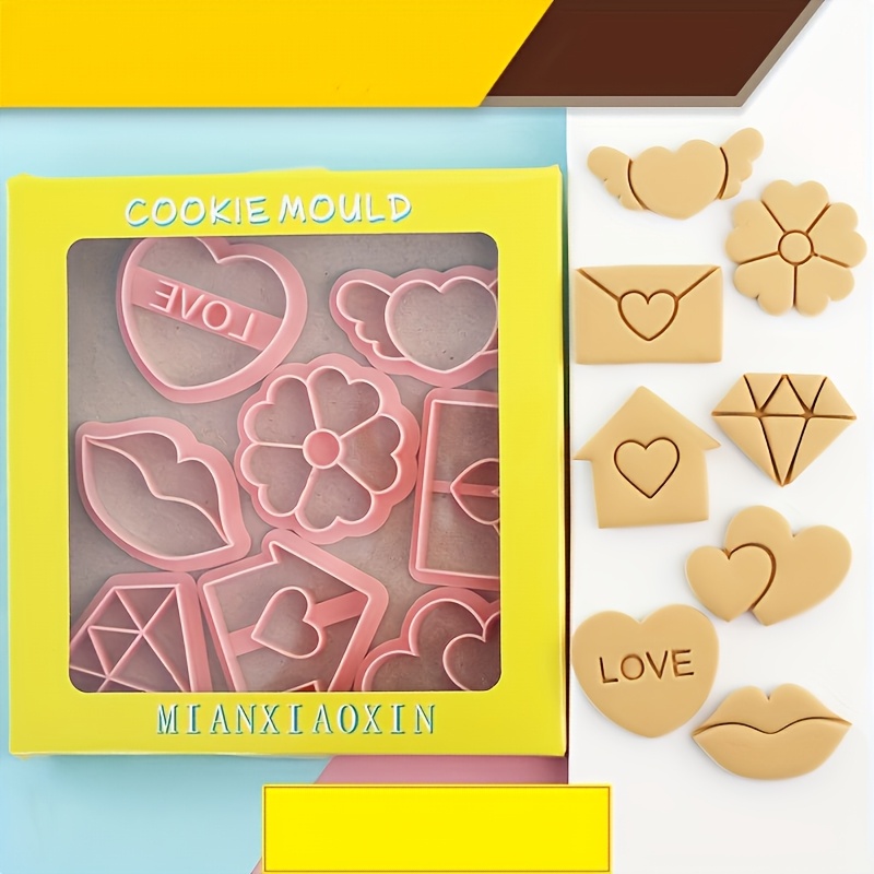 

8pcs Set Valentine's Day , Small Heart & Love 3d Embossed Plastic Biscuit Molds, Baking Tools For Dessert Decoration