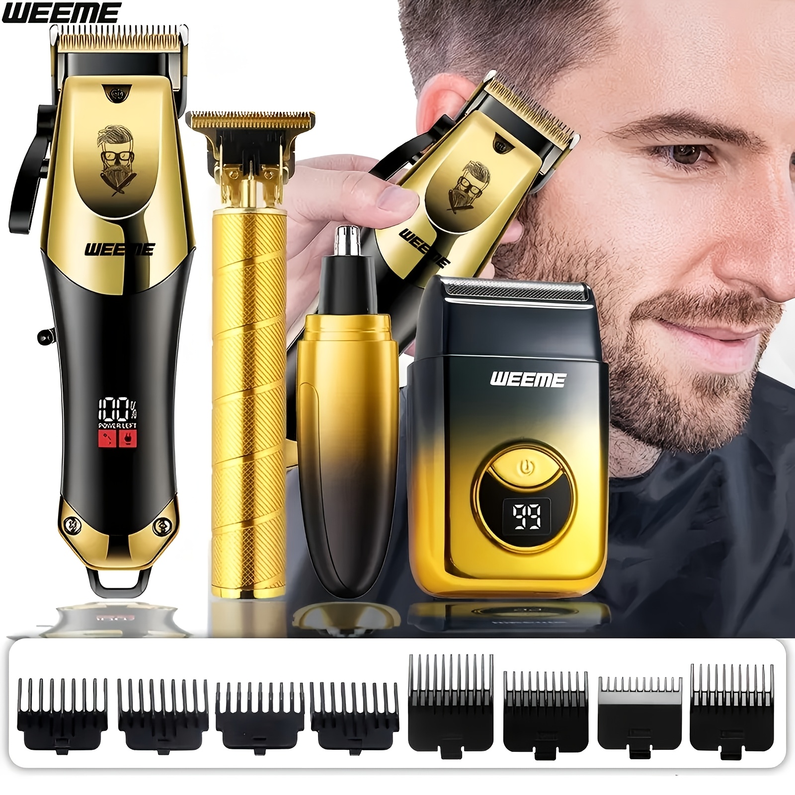 WEEME Heren Blauw/Gouden 4-delige Tondeuse en Trimmer Set