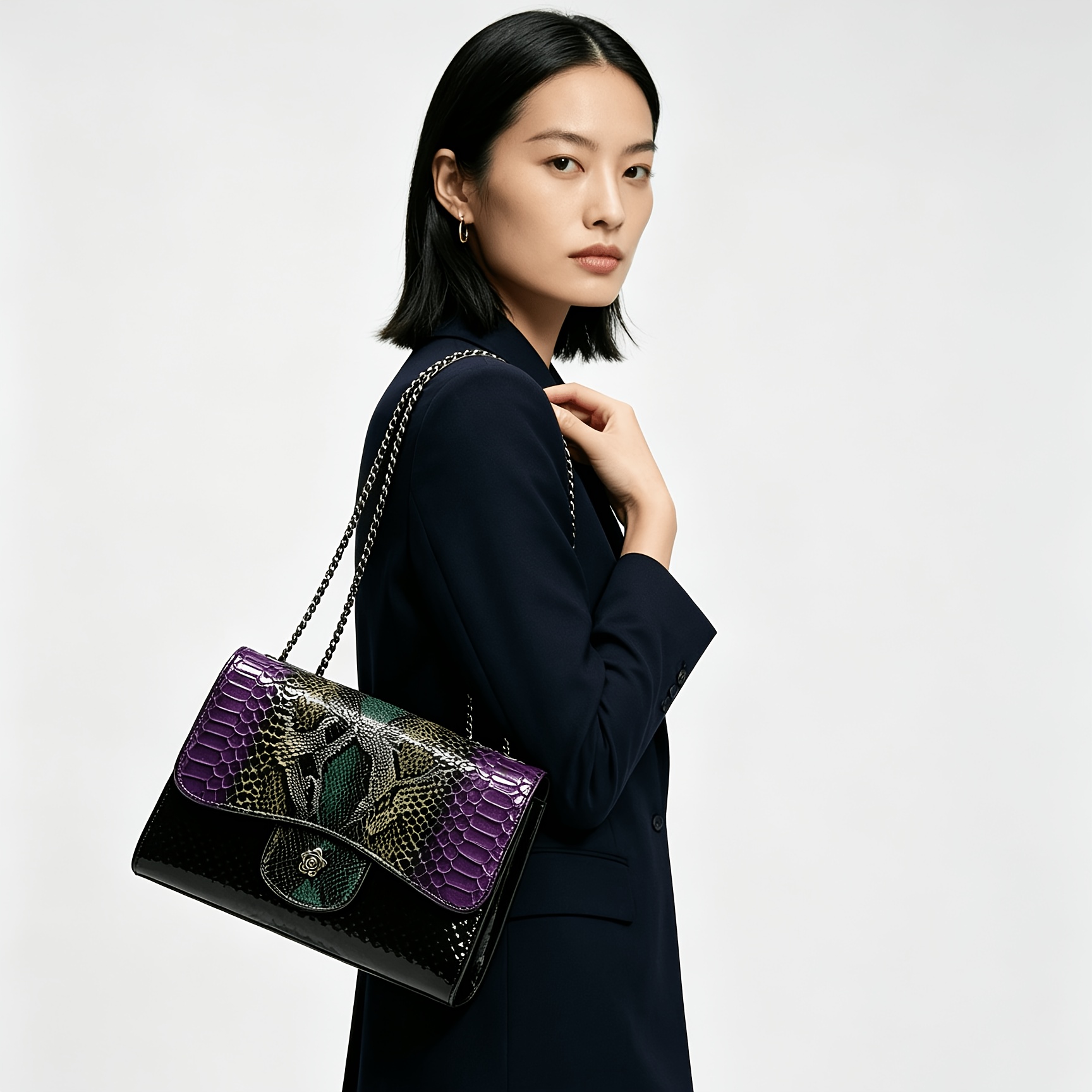 TEMU Cross-border Textured Snakeskin Pattern Handbag Women's Western Retro Versatile Small Square Bag Fashion Trendy Chain Shoulder Crossbody Bag