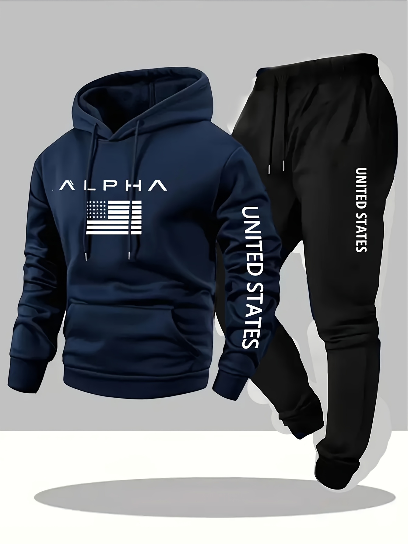Heren Tweedelige Casual Crew Neck Lange Mouwen Hoodie en Joggingbroek Set