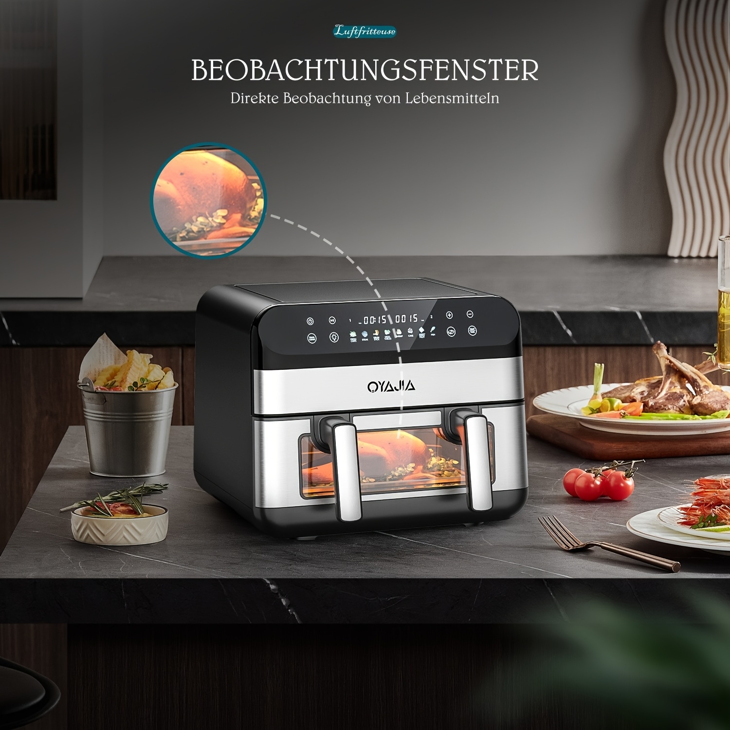 10L Dubbele Deur Airfryer met Gesplitste Kookfunctie 5L + 5L