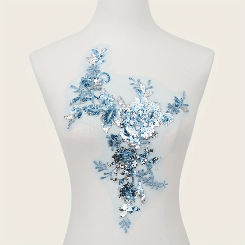 Image of Sequin Floral Lace Embroidery Appliqué - Perfect For Decoration Projects On Wedding Dresses, Gowns, Dance Costumes, Denim Jackets, Sweaters, Easy To Sew, Adds Sparkle