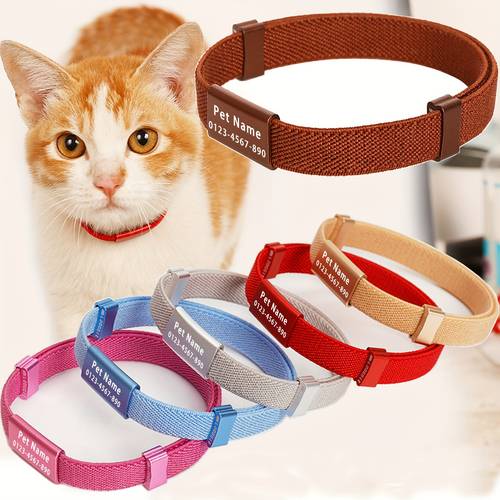 minimalist stretch lightweight custom engraved cat collar with name tag personalized cat collars for kitten boy girl cats customized pink cute cat collar breakaway collar para gatos personalizado