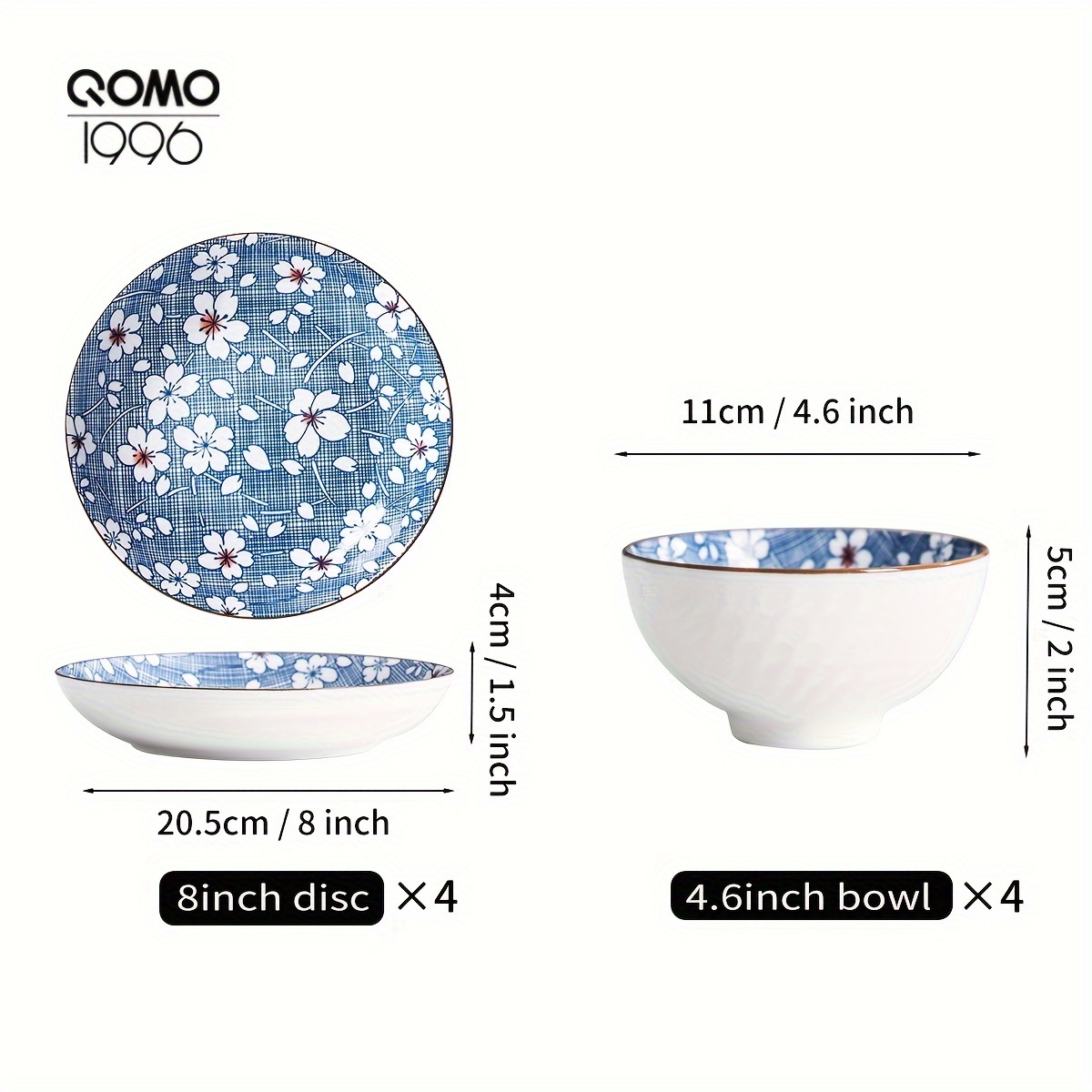 TEMU 4*4.6''bowls, 4*8''plates, 4pcs Bowls And 4pcs Plates Set, Porcelain, Wash, Microwave