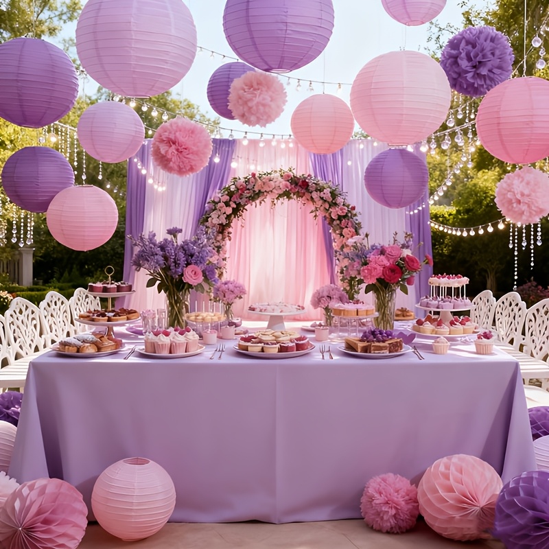 Image of 16-piece Romantic Lavender-pink Paper And Lantern Set – Ceiling Decor For Weddings, Birthdays, Rustic Events, Garden Parties, Spring Celebrations, And Bridal Showers, For Halloween, Christmas