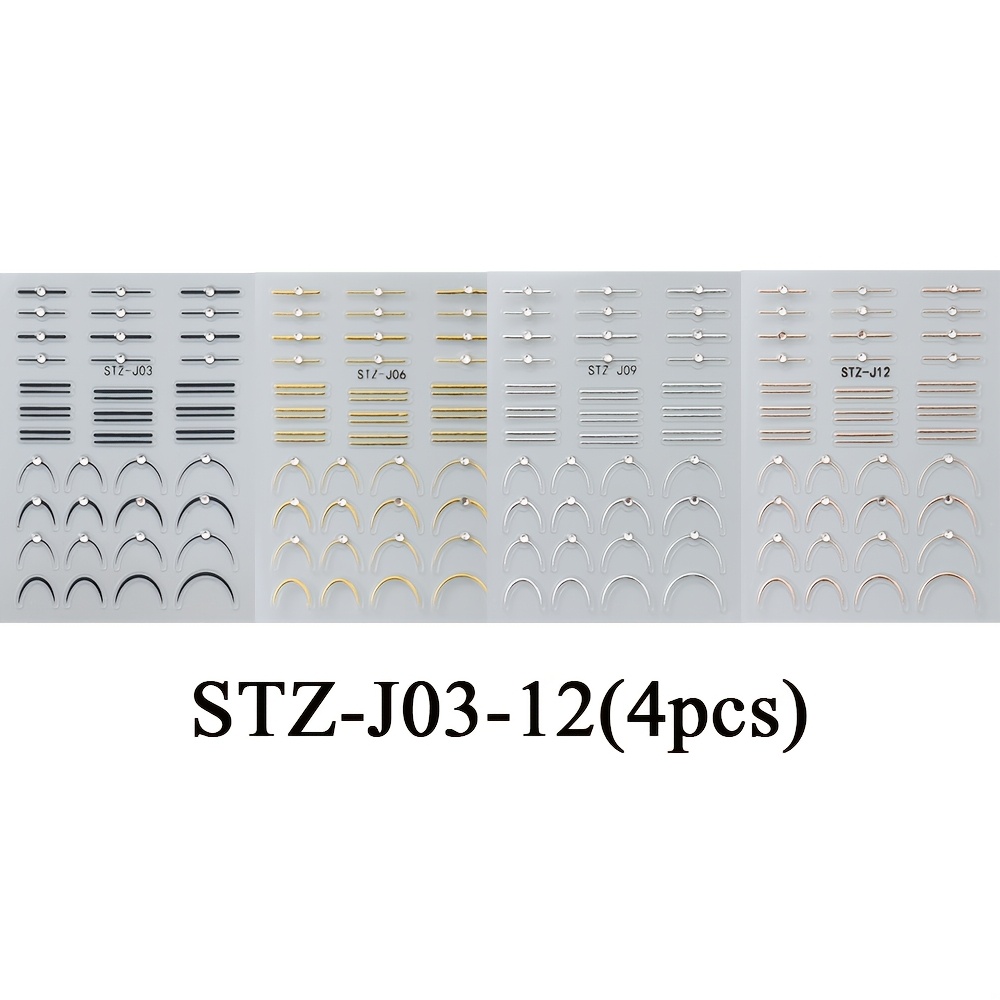 Image of 4pcs Nail Art Sticker Set Embossed 5d Three-dimensional High-end Diamond Striped Self-adhesive Nail Charm Acrylic Nail Stickers Set, Nail Art Stickers For Women And