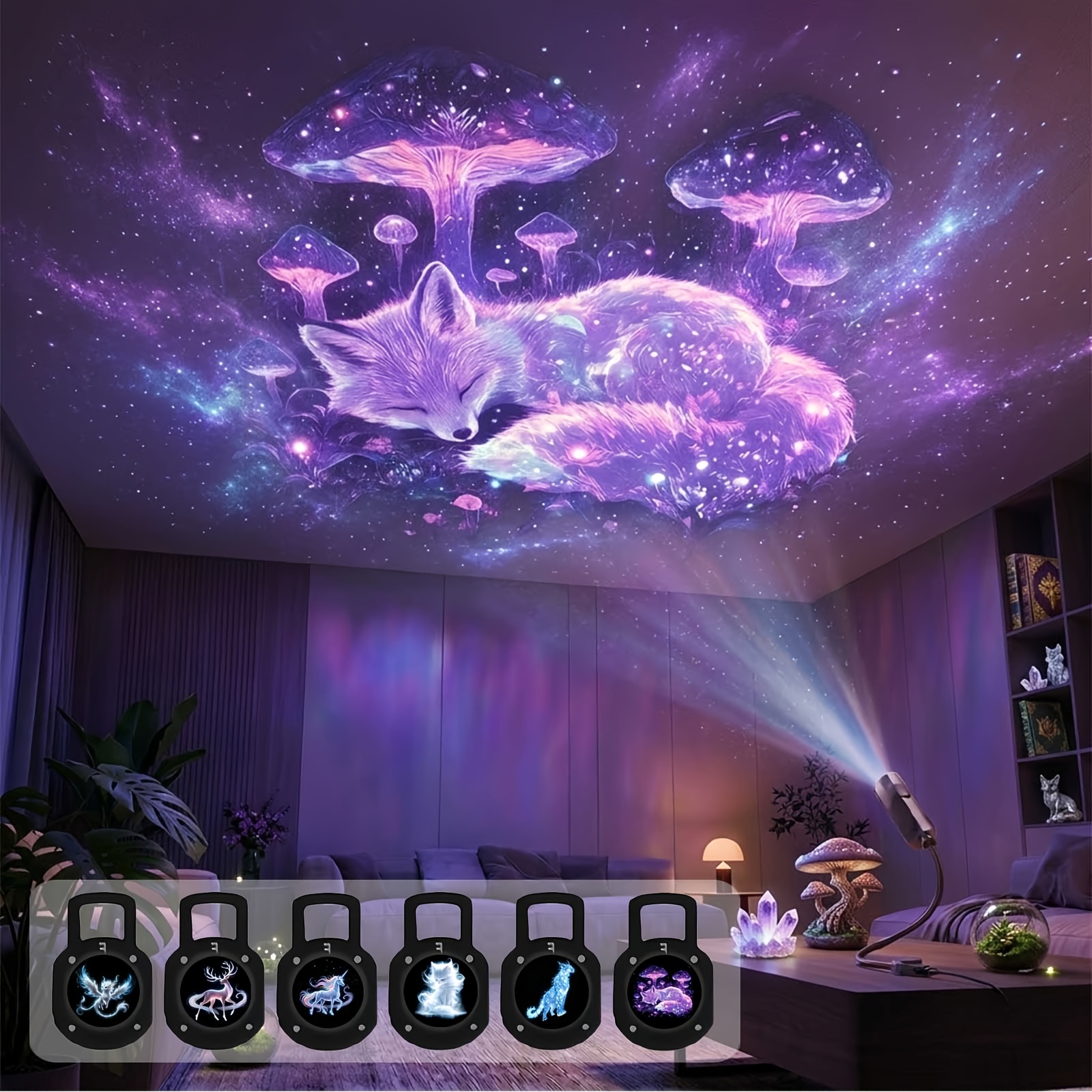 TEMU Portable Usb Dream Bio Projection Light -360 Degree Rotatable Led Atmosphere Light With Replaceable Dream Image Slides (unicorn, Deer, Fox,