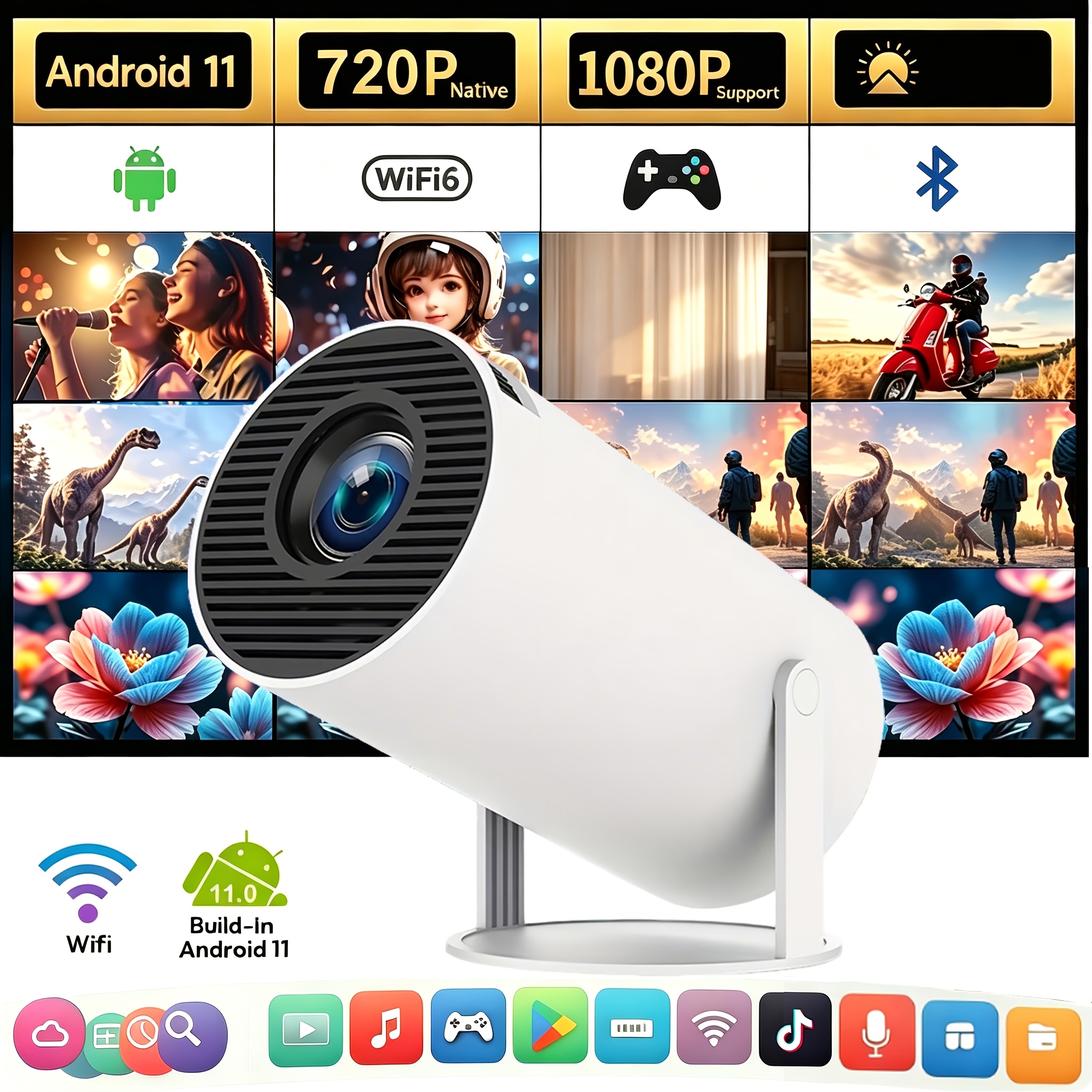 Image of Mini Projector With Wifi And Bt, Full Hd Native 720p Portable Projector, 180 ° Rotatable Stand, Trapezoidal Correction, Dust Removal And Portable Design