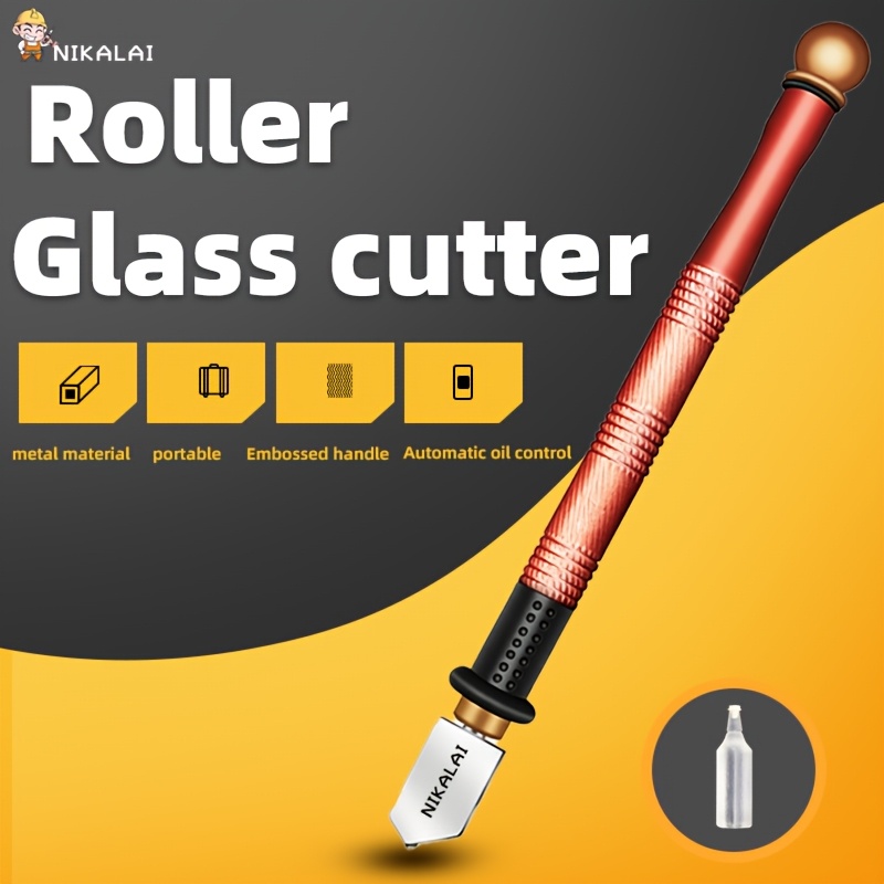 1pc Professional-Grade Glass Cutter for Cutting Glass, Mirrors, Tiles, and Ceramics. Handle with Roller Cutting Mechanism