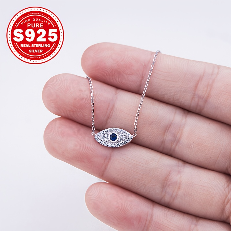 Women's S925 Silver Evil Eye Necklace with Cubic Zirconia, Protective Gift
