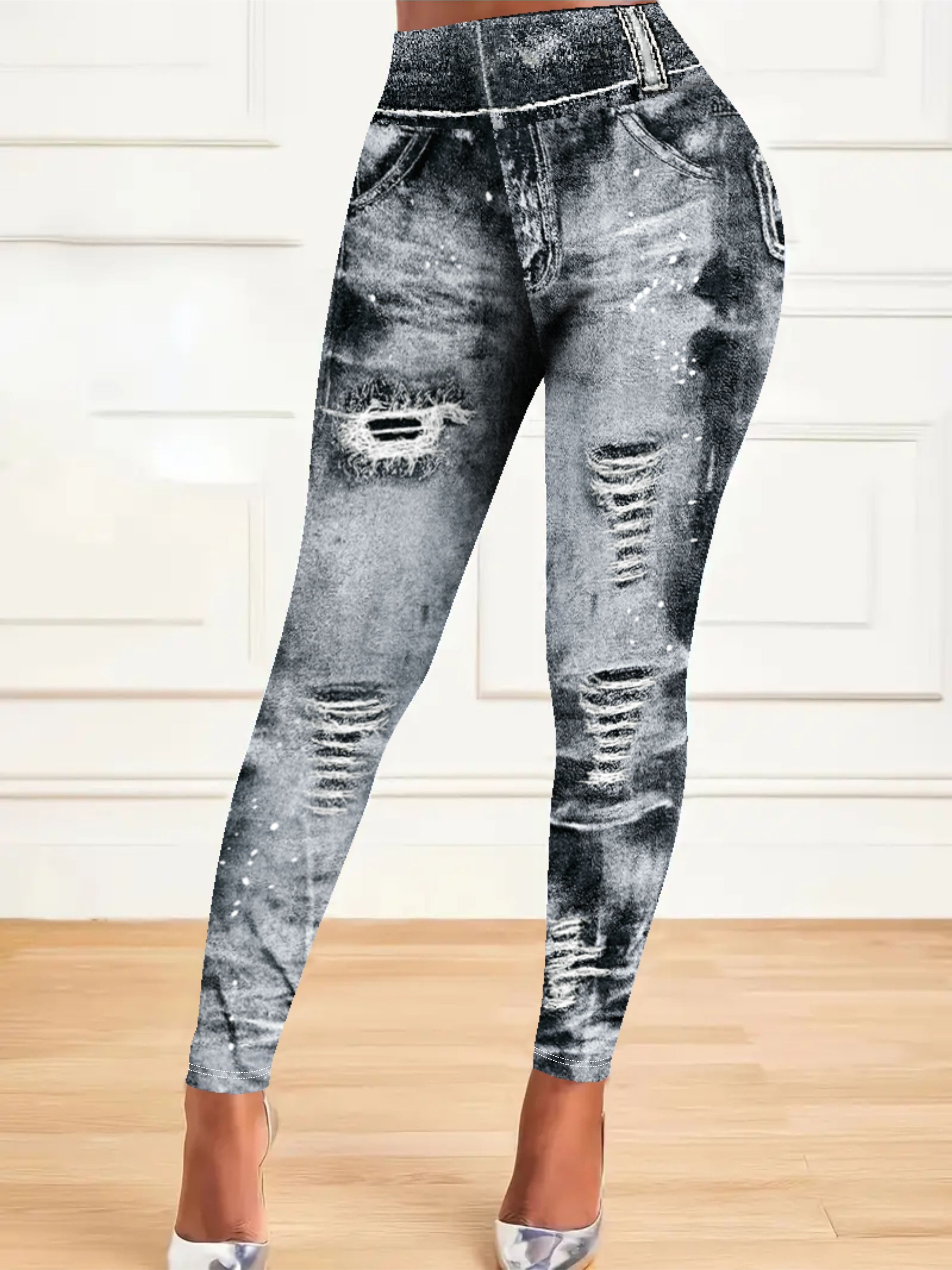 Plus Size All Over Print Skinny Leggings, Casual High Waist Stretchy Leggings, Women's Plus Size Clothing
