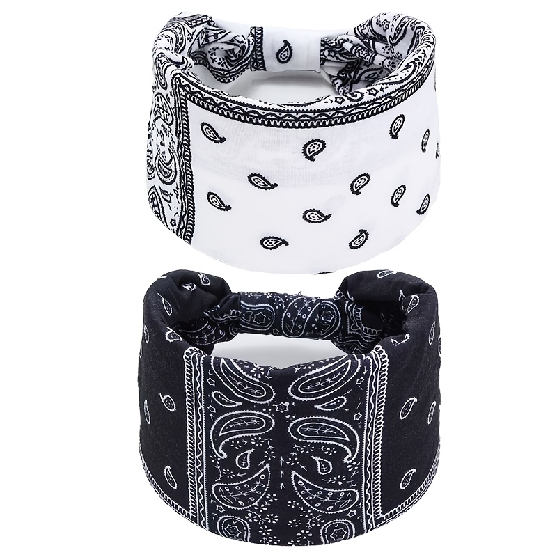TEMU 2pcs Set Extra Wide Waistband Hair Tie Set, Bohemian Style Pattern Fashionable Women's Yoga Hair Ties, African Wide Headscarf For Women,