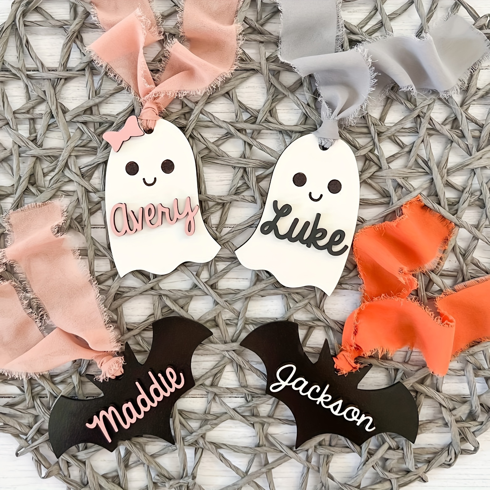 

Custom Acrylic Halloween Basket Tag With Ribbon - Personalized & , Diy English Letter Boo Pendant For Trick Or Treat Decorations