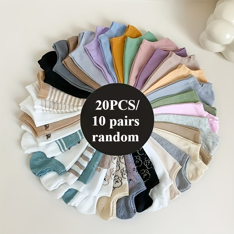 TEMU Random Color 20pcs/10 Pairs Of Men's And Women's Casual Short Socks For Spring And Summer, Fashionable Dopamine Color, Comfortable, Breathable