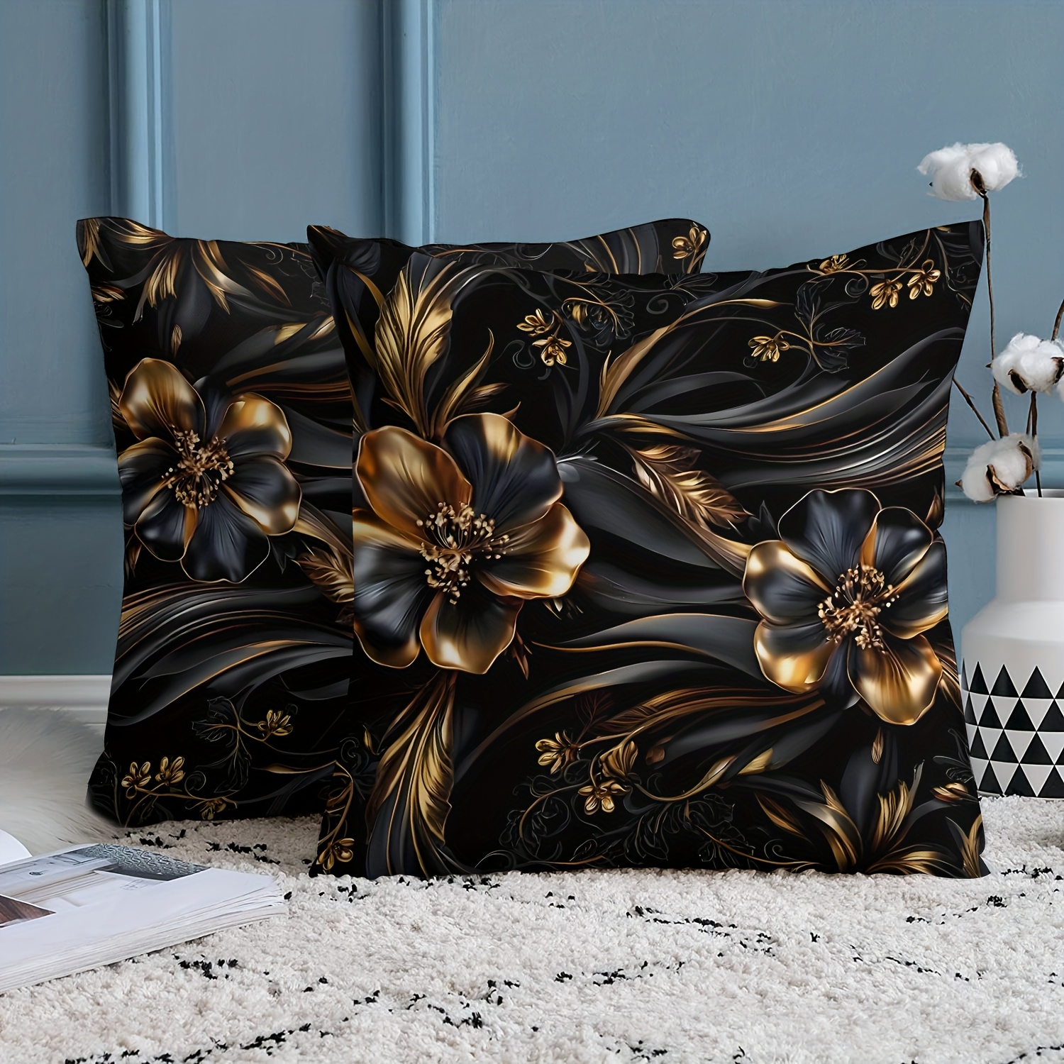 TEMU 2pcs, High Quality Short Plush, Gorgeous Vintage Floral Pattern Pillow Cover, Contemporary Style Pillow Cover, Double Sided Printing 18"*18",
